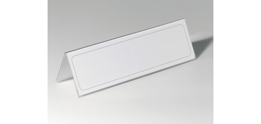 Chevalet porte-nom, en forme de toit, en plastique
