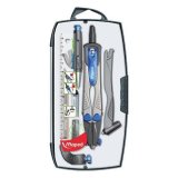 Coffret compas technic 7 pièces. Bague, etui-mines, taille-mines, porte-mines, crayon mini,rallonge
