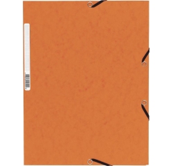 Chemise exacompta 3 rabats carte lustree 355gr a4        fermeture elastique etiquette coloris orange lot 10 unites