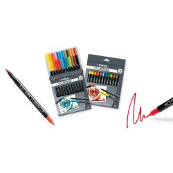 Etui carton 12 feutres AQUABRUSH DUO double pointe (fine & pinceau) couleurs assorties