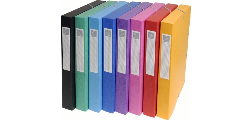 Boîte de classement Exabox en carte lustrée 7/10e dos  2,5 cm - Coloris assortis