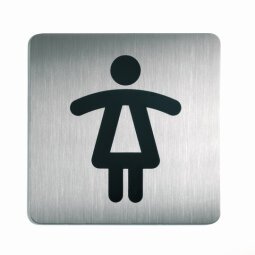 Plaque Picto carré Toilettes Femmes en acier brossé inoxydable - 15 x 15 cm - Argent métallisé