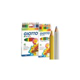 Pot crayons de couleur mega giotto forme hexagonale bois  18cm mine 5mm 24 unites       coloris or et argent assortis