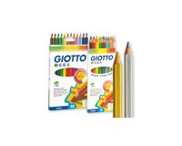 Pot crayons de couleur mega giotto forme hexagonale bois  18cm mine 5mm 24 unites       coloris or et argent assortis