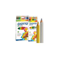 Pot crayons de couleur mega giotto forme hexagonale bois  18cm mine 5mm 24 unites       coloris or et argent assortis