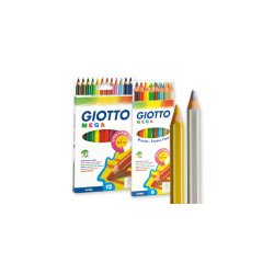 Pot crayons de couleur mega giotto forme hexagonale bois  18cm mine 5mm 24 unites       coloris or et argent assortis