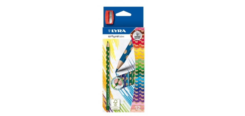 Crayon couleur lyra groove triangulaire slim mine ultra-résistante diamètre 3mm coloris assortis boîte 12 unités