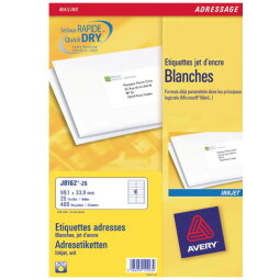 Boîte de 400 étiquettes adresses Jet d'encre 99,1x33,9mm Blanches J8162-25