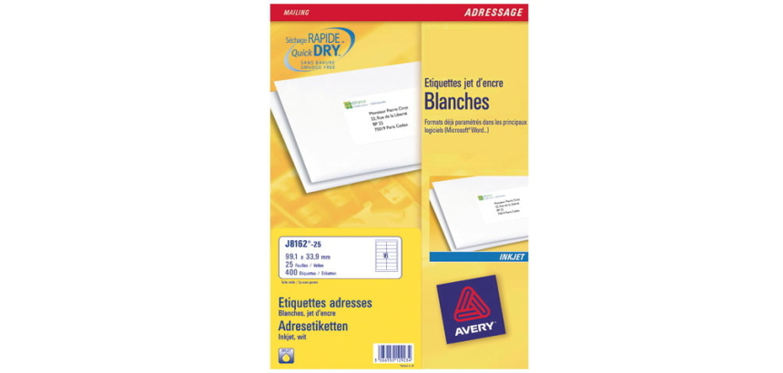 Etiquette d'adresse Jet d'encre, 99,1 x 33,9 mm, blanc