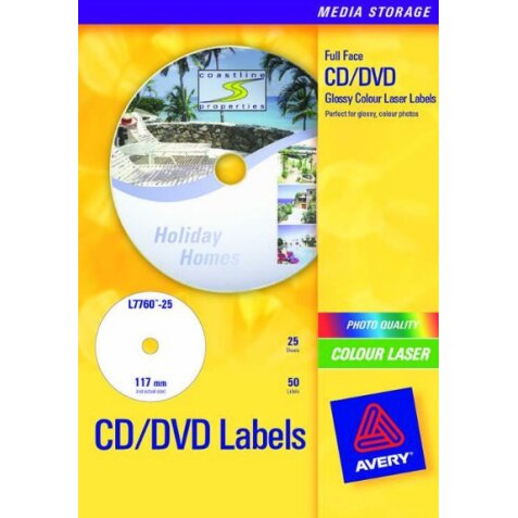 Boîte de 50 étiquettes Laser couleur pour CD et DVD L7760-25
