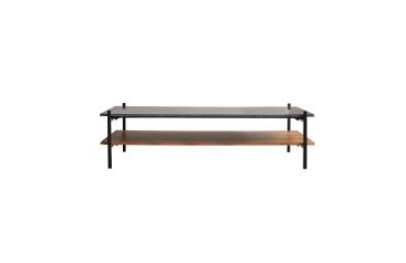 Table basse Edit en acacia massif et marbre vert, rectangulaire 130 x 65 cm