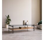 Table basse Edit en acacia massif et marbre vert, rectangulaire 130 x 65 cm