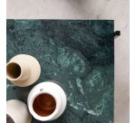 Table basse Edit en acacia massif et marbre vert, rectangulaire 130 x 65 cm