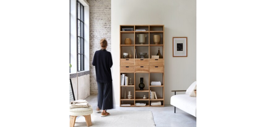 Bibliothèque haute en teck massif Miho