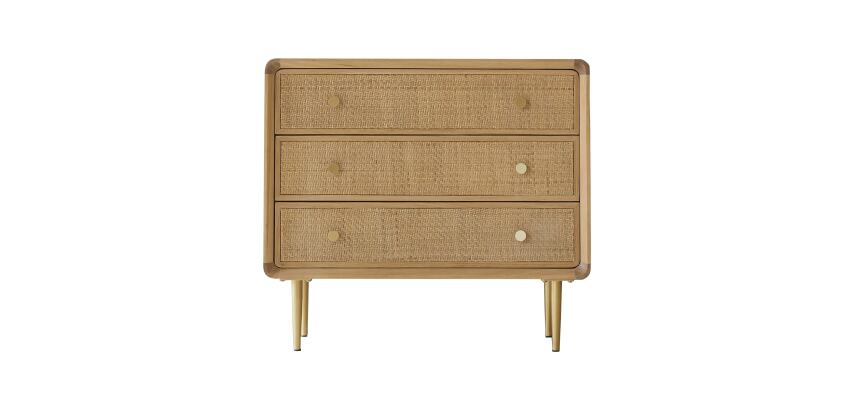 Commode de rangement en chêne massif et cannage Come