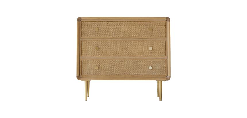 Commode de rangement en chêne massif et cannage Come