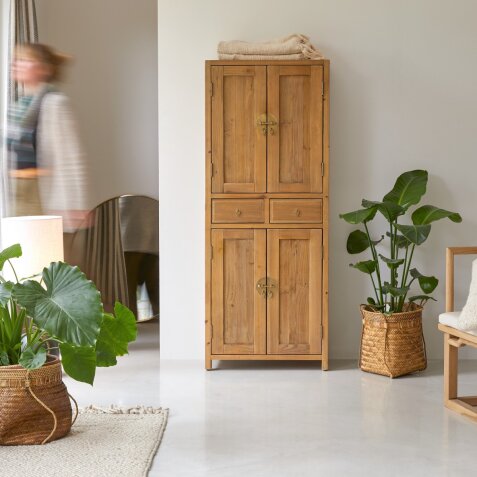 Armoire de rangement en pin massif recyclé Naturel Yuki