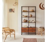 Bibliothèque en bois d'acacia massif et métal Agra