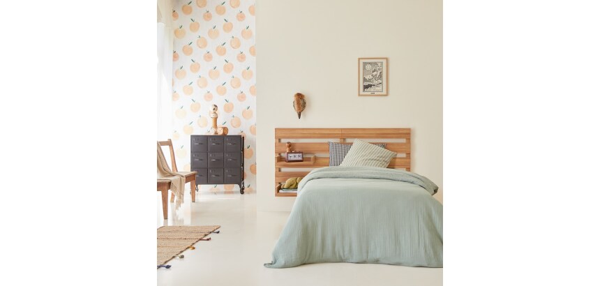 Tête de lit enfant avec étagères en bois de teck Urbain H 76 x L 135 x P 5 cm