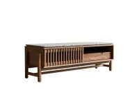 Meuble TV Isaure en bois de noyer massif et terrazzo premium H 45 x L 140 x P 45 cm