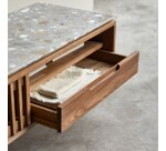Meuble TV Isaure en bois de noyer massif et terrazzo premium H 45 x L 140 x P 45 cm