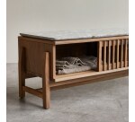 Meuble TV Isaure en bois de noyer massif et terrazzo premium H 45 x L 140 x P 45 cm