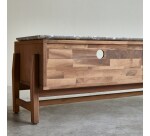 Meuble TV Isaure en bois de noyer massif et terrazzo premium H 45 x L 140 x P 45 cm