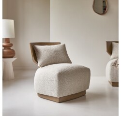 Fauteuil June en mindi massif et tissu écru