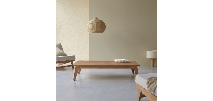 Table basse Olia en teck massif, rectangulaire 150 x 80 cm