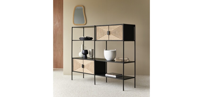 Bibliotheque en manguier massif et metal fidele