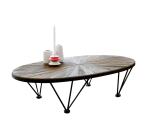 Table basse ovale Lancelot en orme massif recyclé et métal, 140 x 80 cm