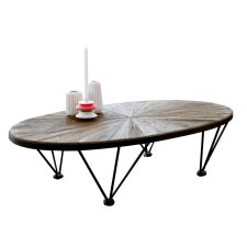 Table basse ovale Lancelot en orme massif recyclé et métal, 140 x 80 cm