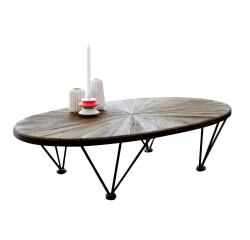Table basse ovale Lancelot en orme massif recyclé et métal, 140 x 80 cm