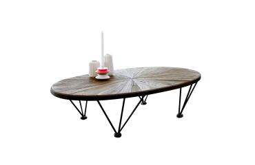 Table basse ovale Lancelot en orme massif recyclé et métal, 140 x 80 cm