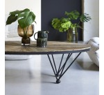 Table basse ovale Lancelot en orme massif recyclé et métal, 140 x 80 cm