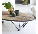 Table basse ovale Lancelot en orme massif recyclé et métal, 140 x 80 cm