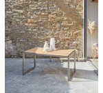 Table de jardin Arno en teck massif et inox, rectangulaire 150 x 90 cm