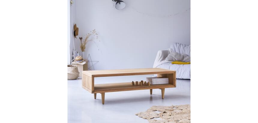 Table basse Jonàk en teck massif, rectangulaire 120 x 50 cm