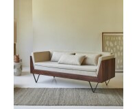 Canapé droit Metric en palissandre massif et tissu, 3 places