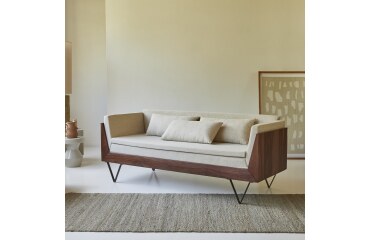 Canapé droit Metric en palissandre massif et tissu, 3 places