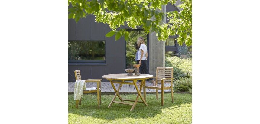 Ensemble d'extérieur en bois de teck Andria 2 H 75 x L 120 x P 120 cm