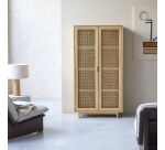 Armoire de rangement en orme massif et cannage Luis