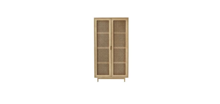 Armoire de rangement en orme massif et cannage Luis