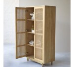 Armoire de rangement en orme massif et cannage Luis