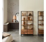 Bibliothèque en bois d'acacia massif et métal Agra