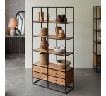 Bibliothèque en bois d'acacia massif et métal Agra