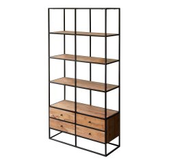 Bibliothèque en bois d'acacia massif et métal Agra