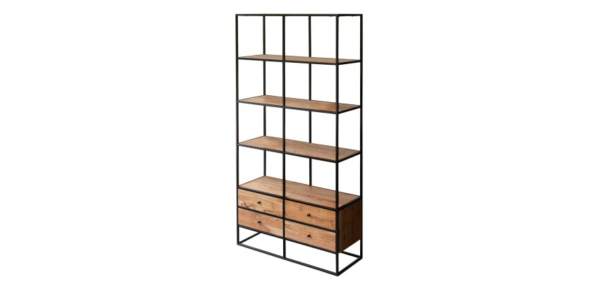 Bibliothèque en bois d'acacia massif et métal Agra