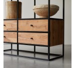 Bibliothèque en bois d'acacia massif et métal Agra