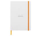Rhodiarama softcover notitieboek A5, 80 blad gelijnd ivoorkleurig papier van 90g, sluiting met elastiek - Wit